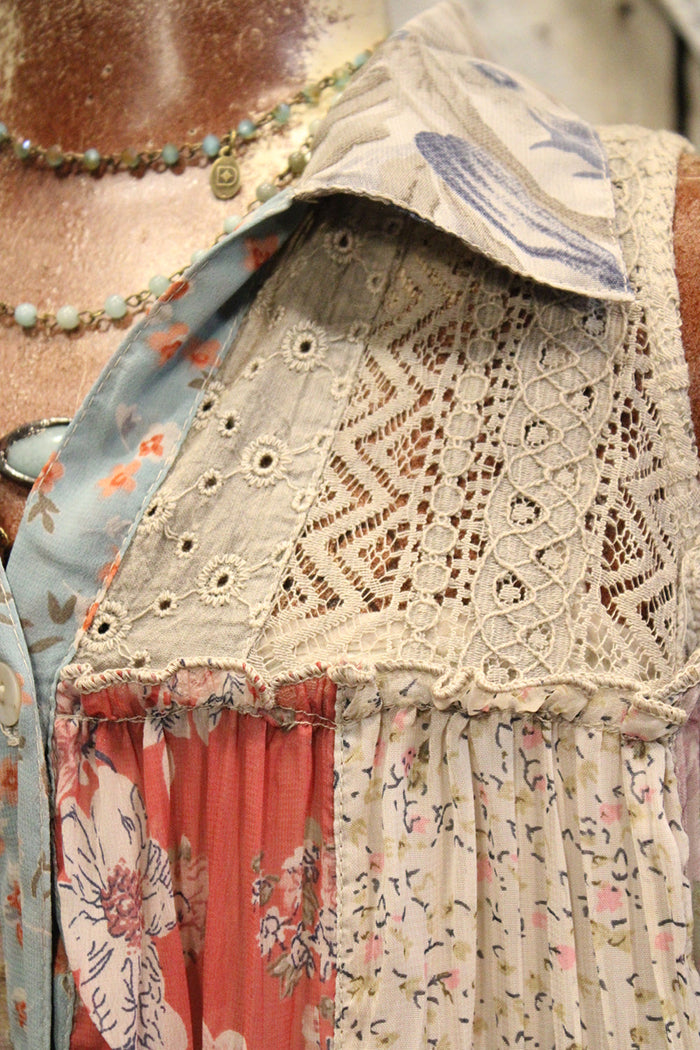 Collared Sleeveless Patchwork Tiered Swing Tank