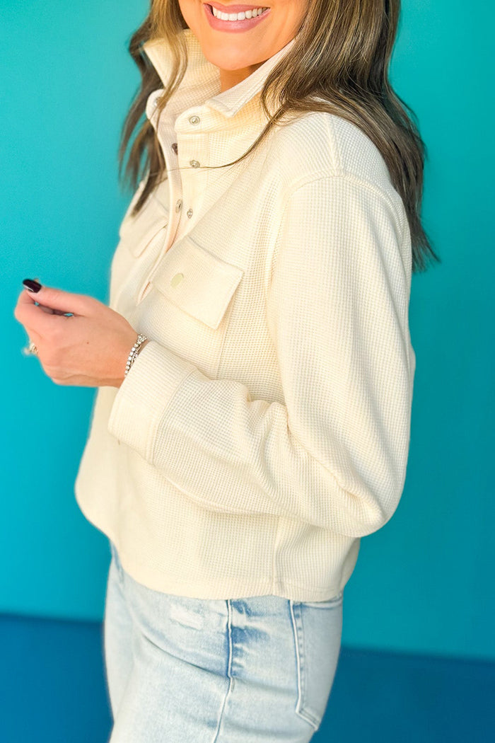 Waffle Knit Button Pocket Crop Top