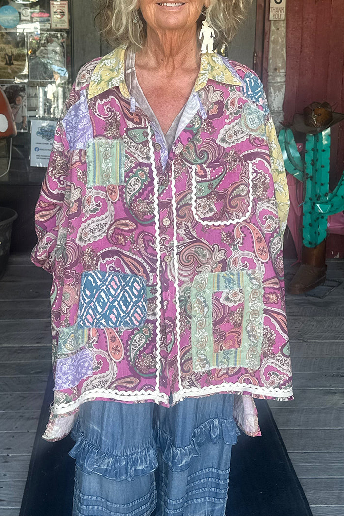 Pocketed Patchwork Button Up Top