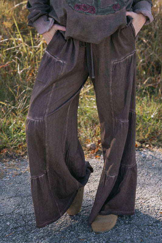 Pocket Washed Brown Oversized Wide-Leg Pants